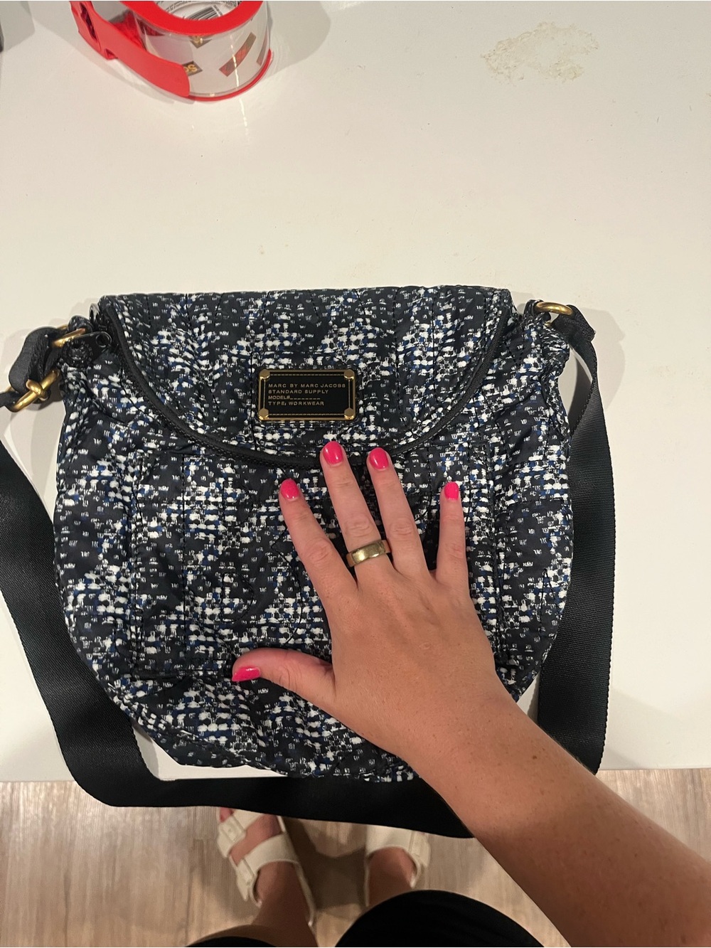 Black and White Marc Jacobs Tweed Crossbody Messenger Bag - Picture 6 of 6